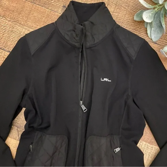 Ralph Lauren Sporty Black Zip Up Jacket, Quilted Accent, Pockets - Picture 3 of 12